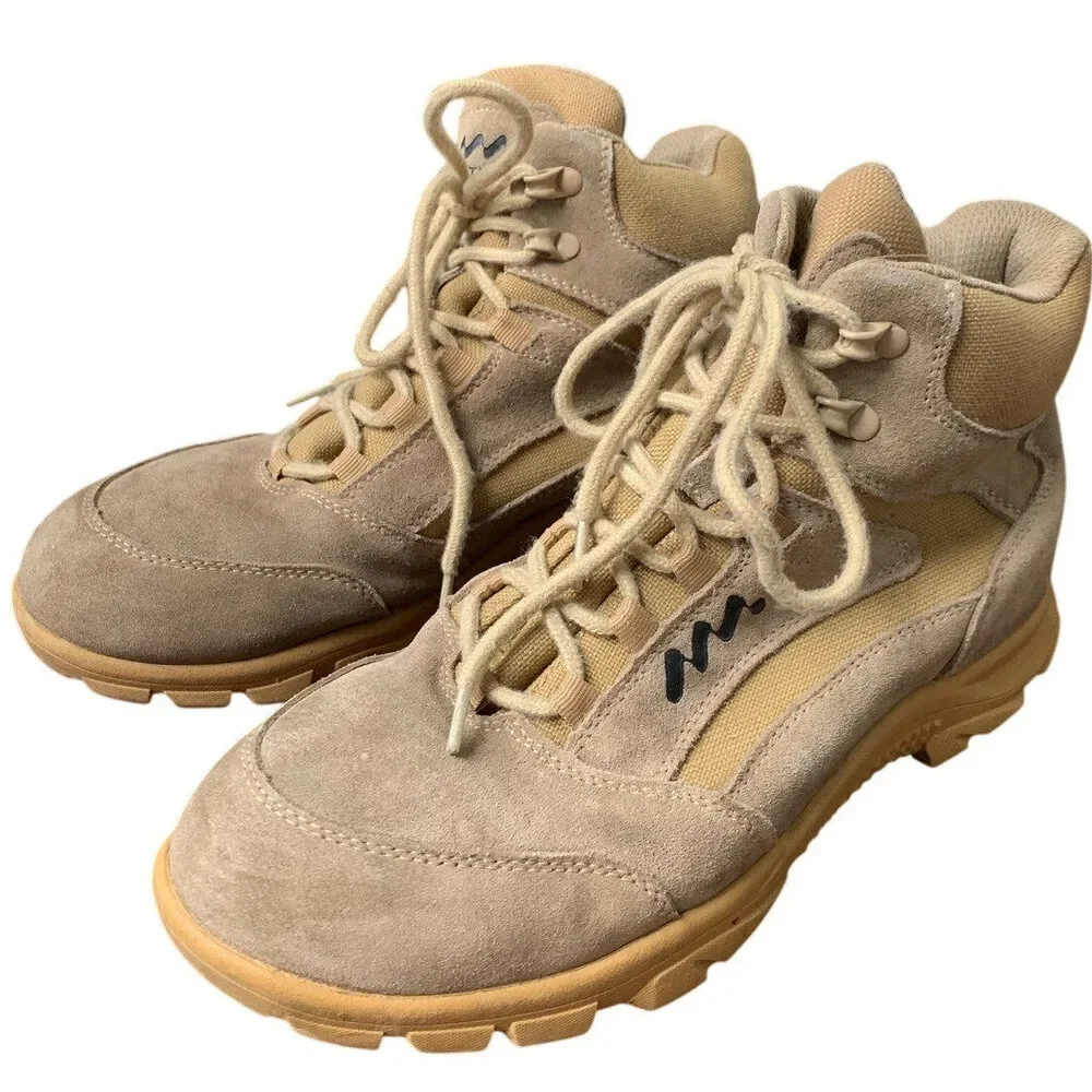 Ludey Mens Size 9 Tan Faux Suede Lightweight Military Tactical Combat Army Boots